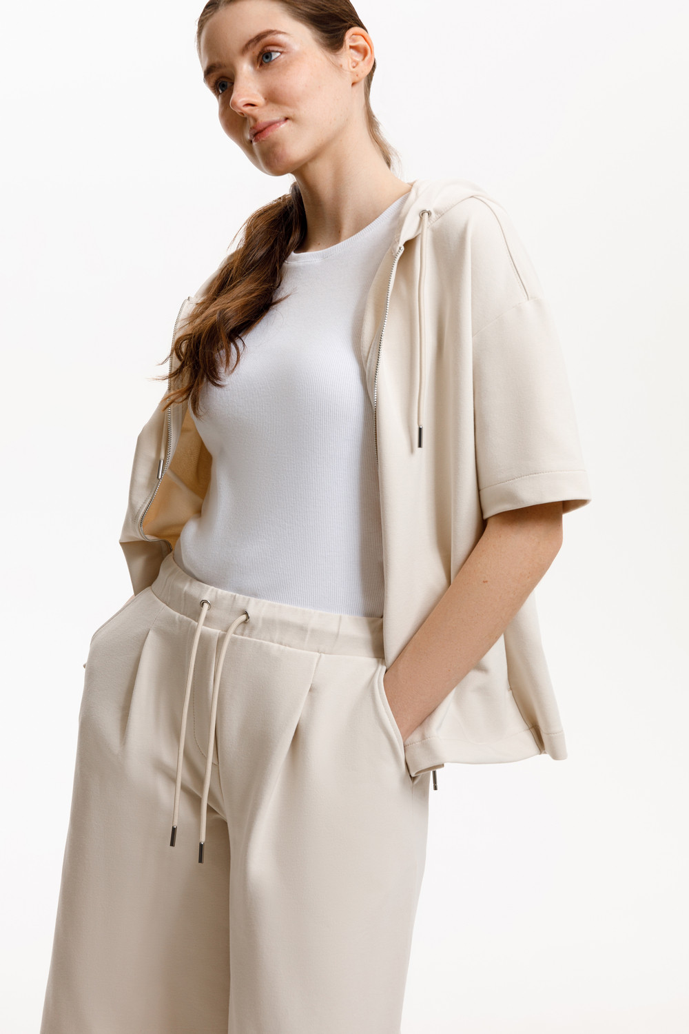 Брюки женские для мам, артикул: ЕВТ 4137, цвет: светло-бежевый, фото 4