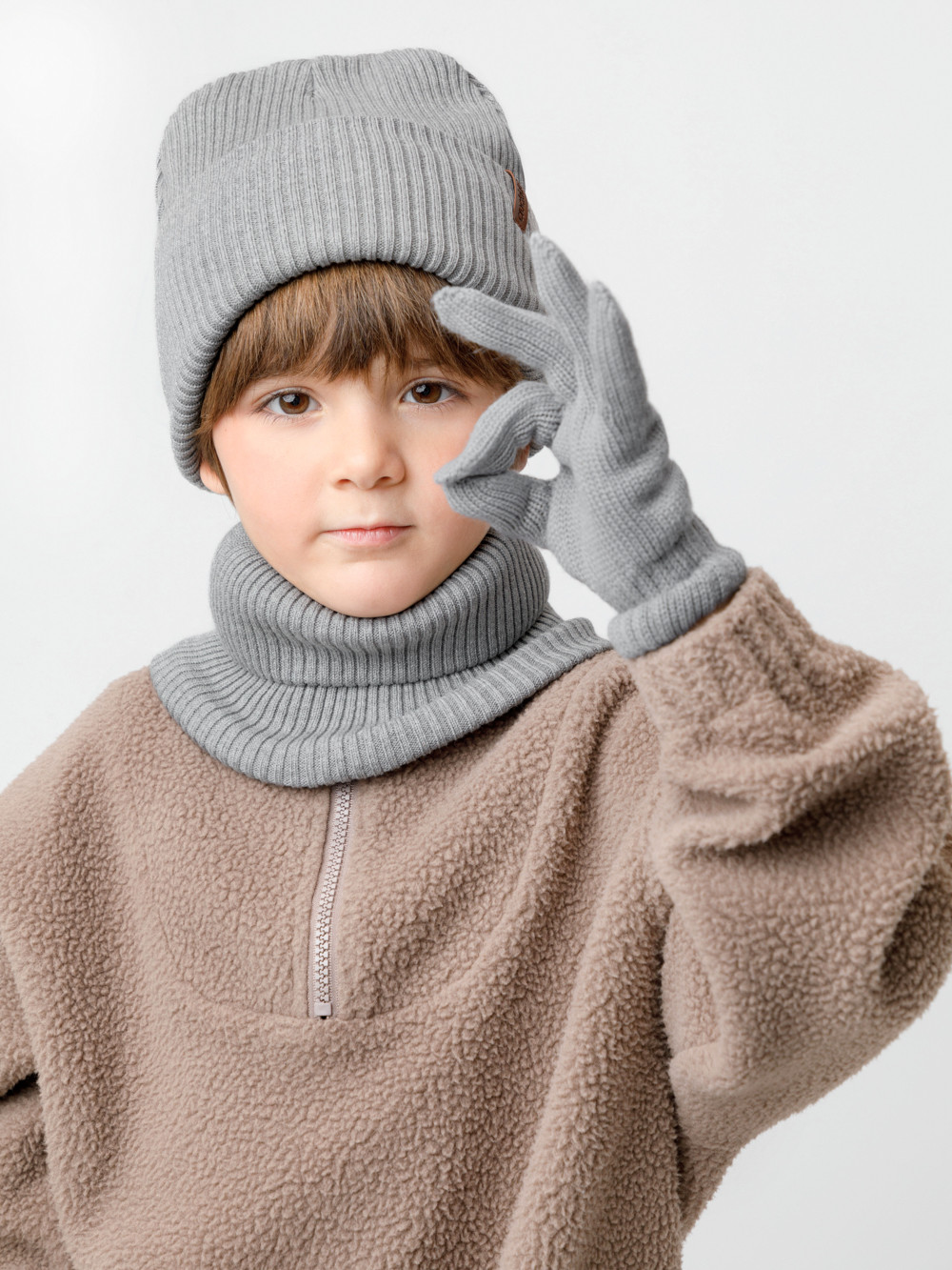 Комплект вязаный для мальчика, артикул: КВ 22019, цвет: серый, фото 4