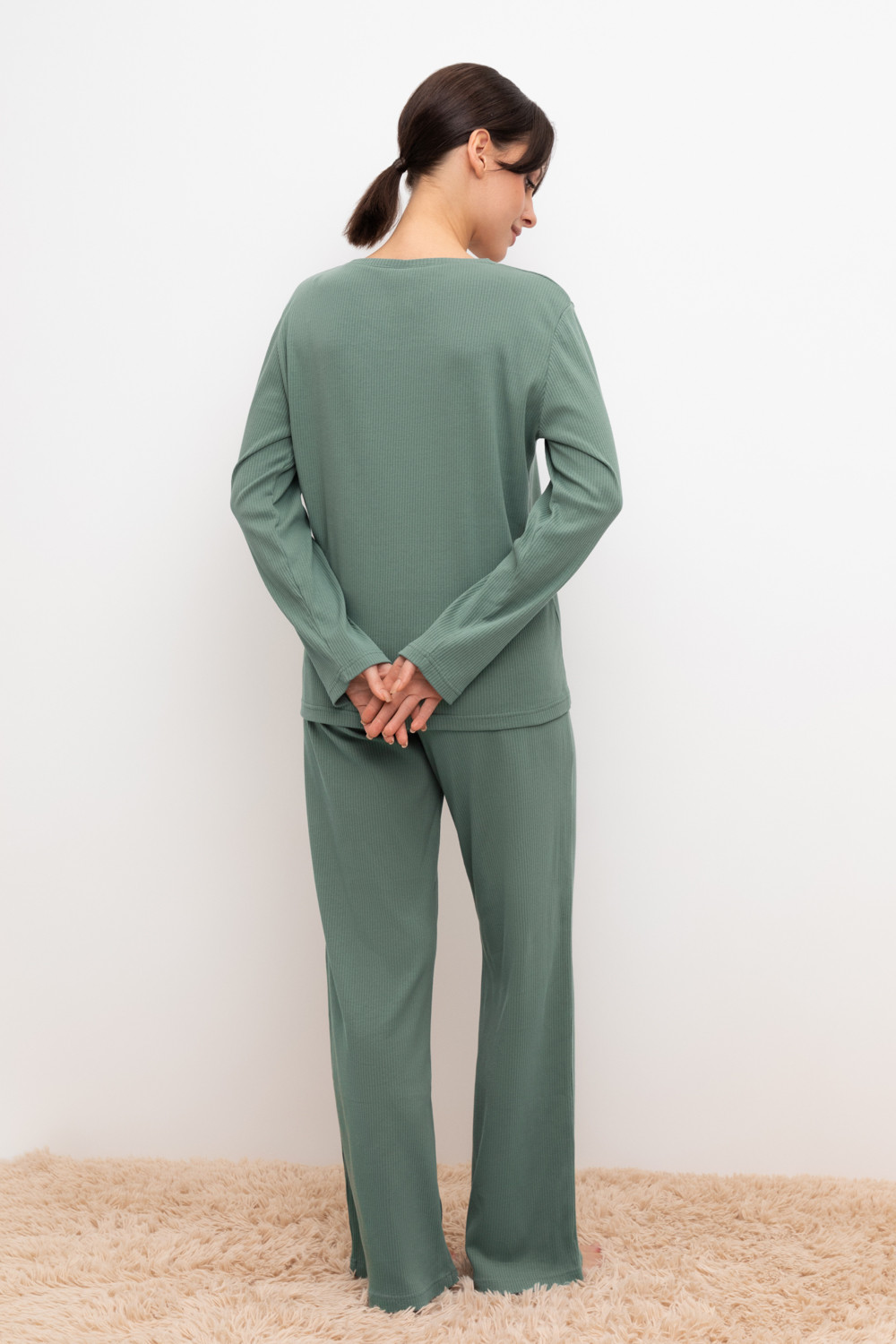 Брюки для дома для мам, артикул: Е 40053, цвет: зеленый, фото 4