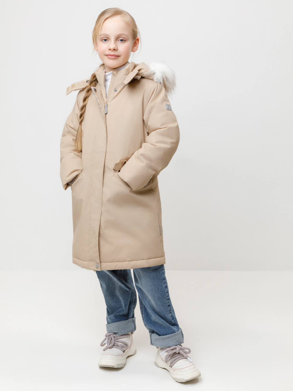 Пальто для девочки, артикул: ВК 38107/9 ГР, цвет: светло-бежевый, фото 4