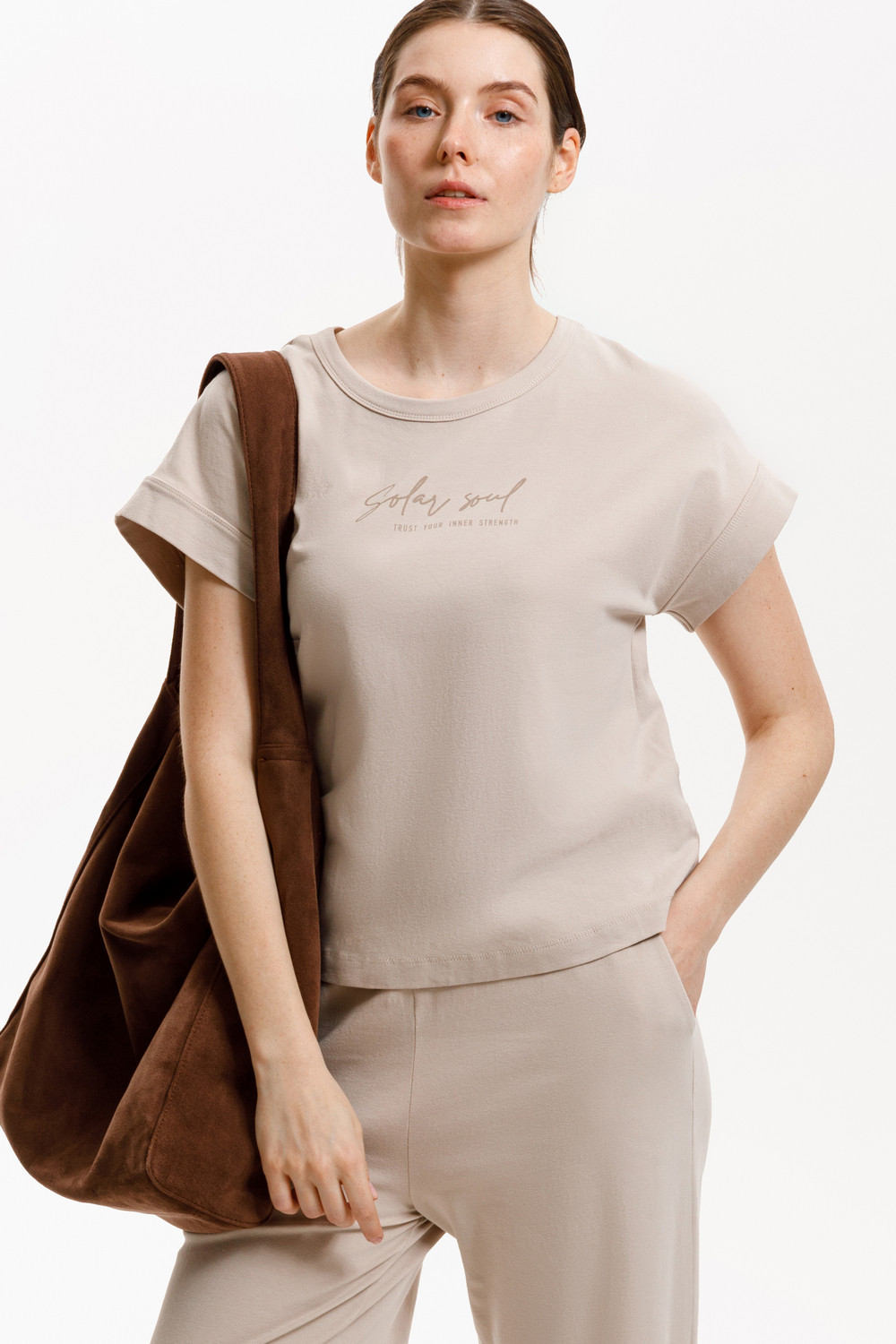 Брюки женские для мам, артикул: ЕВТ 4146, цвет: бежевый, фото 4