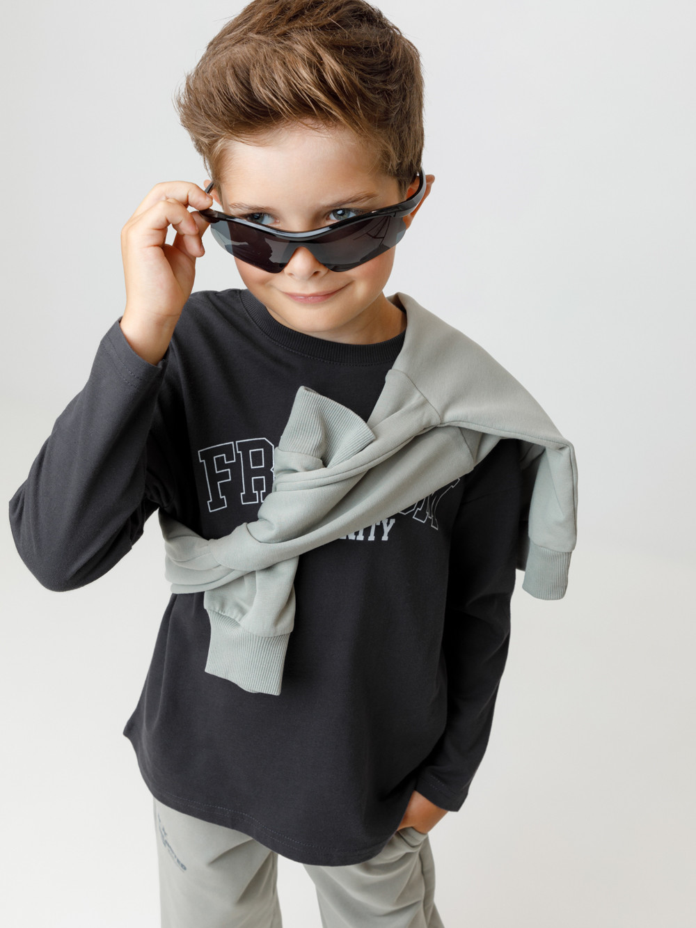 Лонгсливы для мальчика, артикул: МП 302892, цвет: темно-серый, фото 4