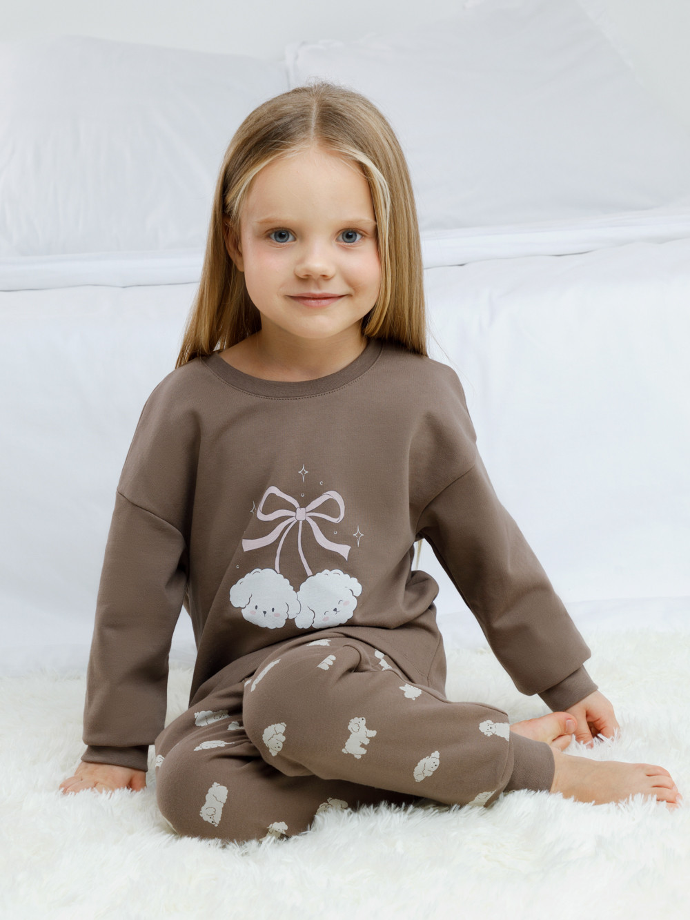 Пижама для девочки, артикул: К 1567, цвет: коричневый, фото 4