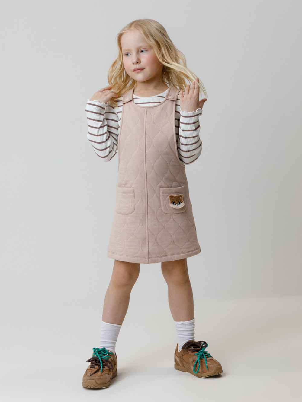 Сарафан для девочки, артикул: КР 5712, цвет: бежевый, фото 4