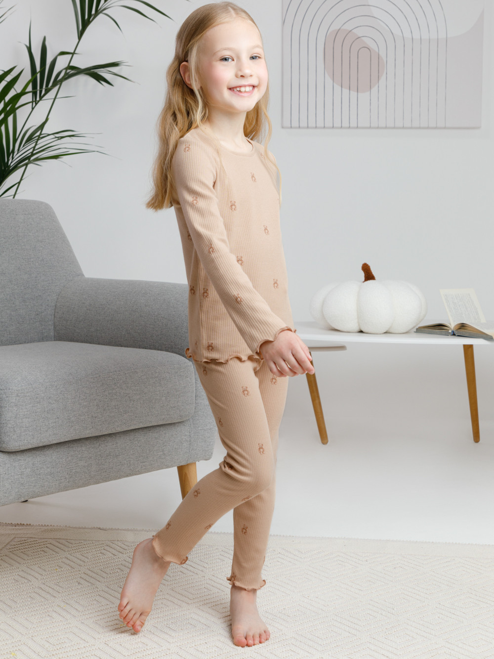 Пижама для девочки, артикул: К 1618, цвет: бежевый, фото 4