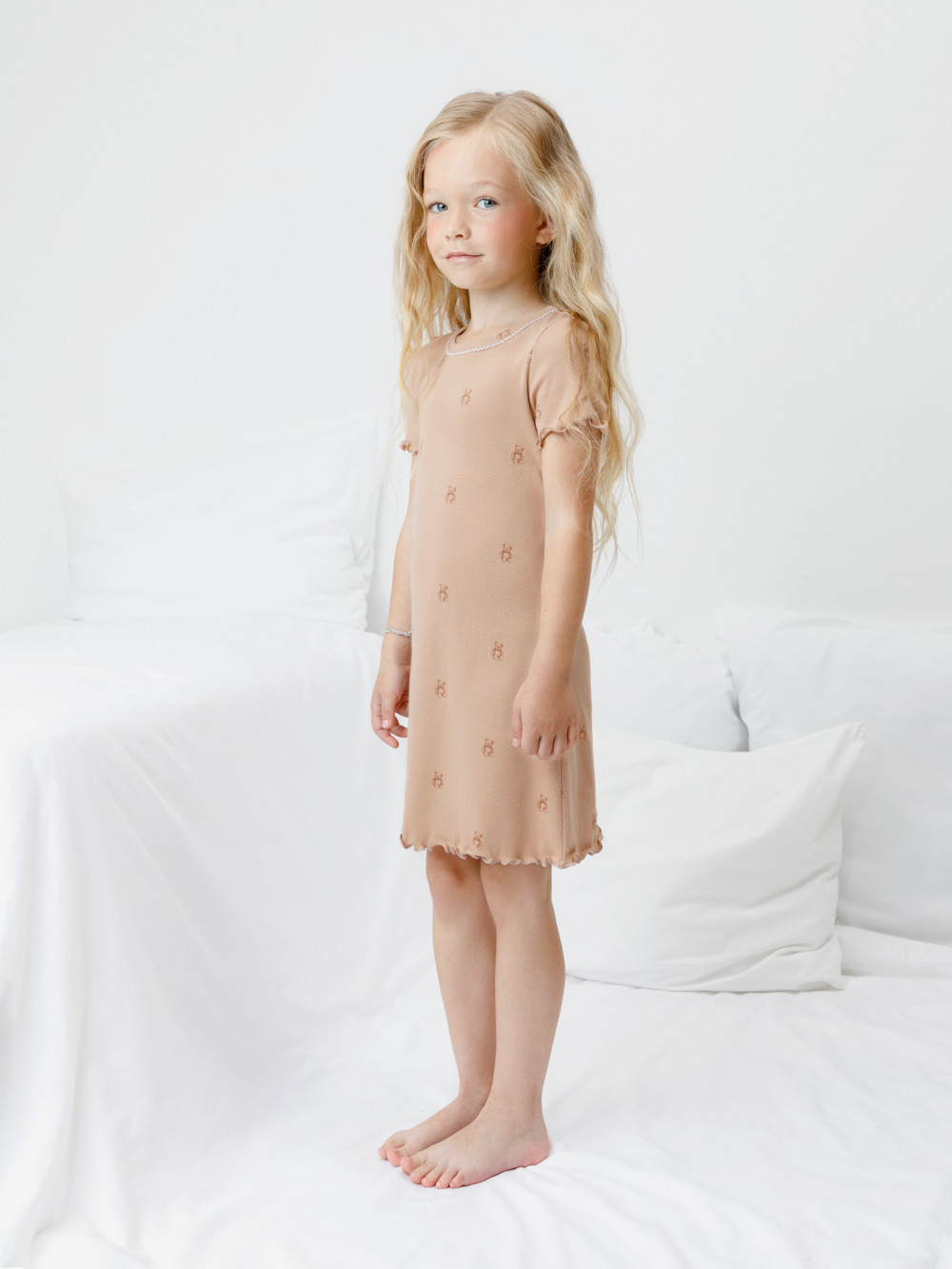 Ночная сорочка для девочки, артикул: К 1180, цвет: бежевый, фото 4