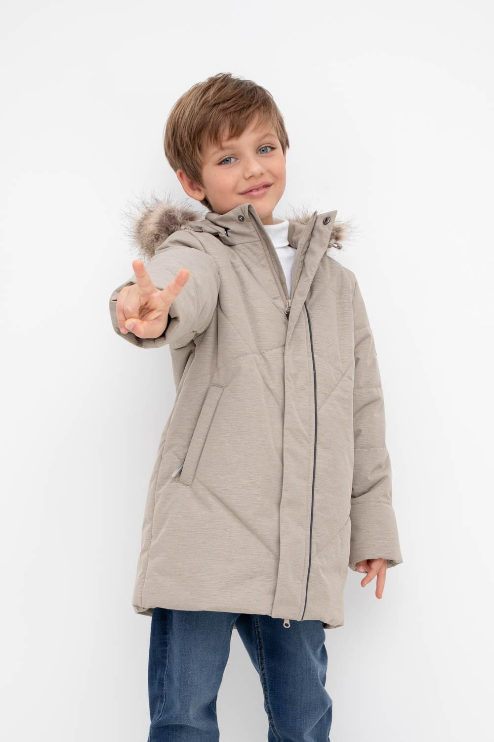 Пальто, плащи для мальчика, артикул: ВК 36098/1 ГР, цвет: кофейный, фото 5