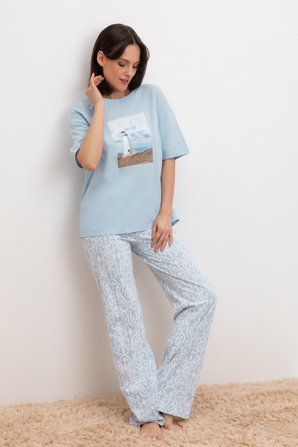 Брюки для дома для мам, артикул: Е 40046, цвет: голубой, фото 5