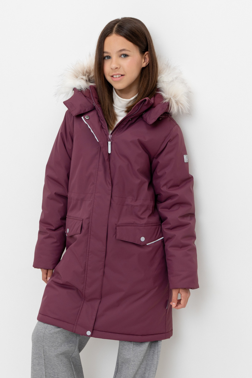 Пальто для девочки, артикул: ВК 38107/6 ГР, цвет: бордовый, фото 5