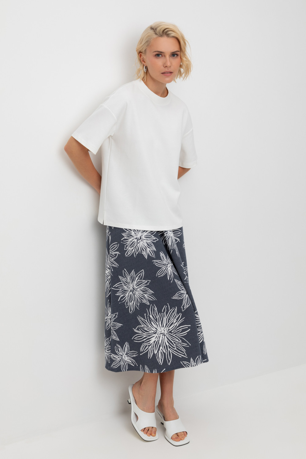 Юбки женские для мам, артикул: ЕВТ 7029, цвет: синий, фото 5