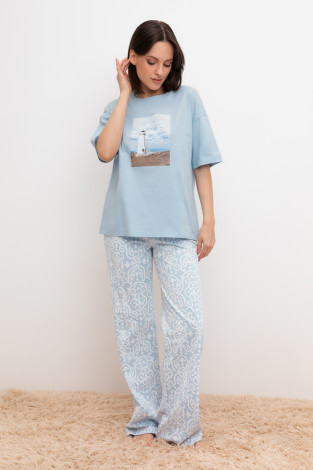 Брюки для дома для мам, артикул: Е 40046, цвет: голубой