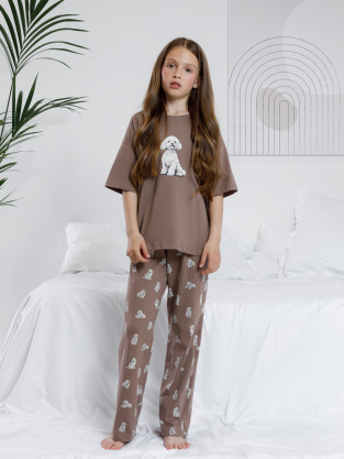 Пижама для девочки, артикул: МП 1657-1, цвет: коричневый