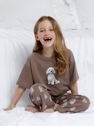 Пижама для девочки, артикул: МП 1657, цвет: коричневый