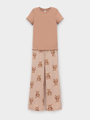 Пижама для девочки, артикул: К 1636, цвет: коричневый - 2 фото