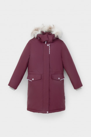 Пальто для девочки, артикул: ВК 38107/6 ГР, цвет: бордовый - 2 фото