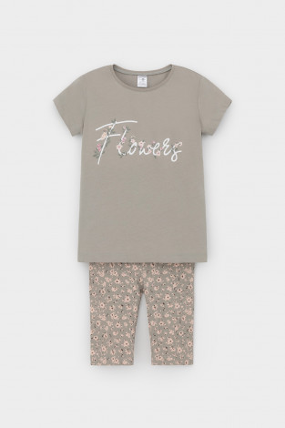 Пижама для девочки, артикул: К 1647, цвет: хаки - 2 фото